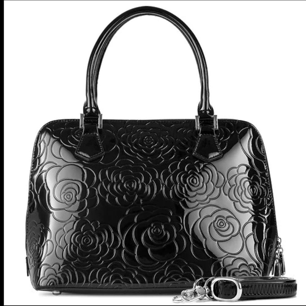 Bravo Fashion ANUTA BLACK MEDIUM FLOWER PRINT LEATHER HANDBAG